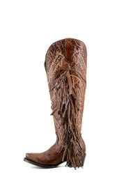 Rock Knee High Fringe Wide Calf Friendly Snip Toe Cowgirl Boot