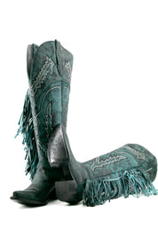 Rock Knee High Fringe Wide Calf Friendly Snip Toe Cowgirl Boot