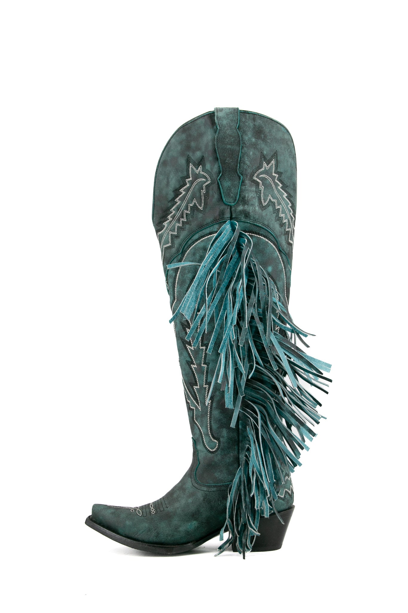 Rock Knee High Fringe Wide Calf Friendly Snip Toe Cowgirl Boot