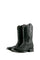 The matte black Clone Python Rodeo Cowboy Boot in genuine leather, featuring a rodeo toe, black python print vamp, black embroidery shaft, rubber heel, and a leather sole. 