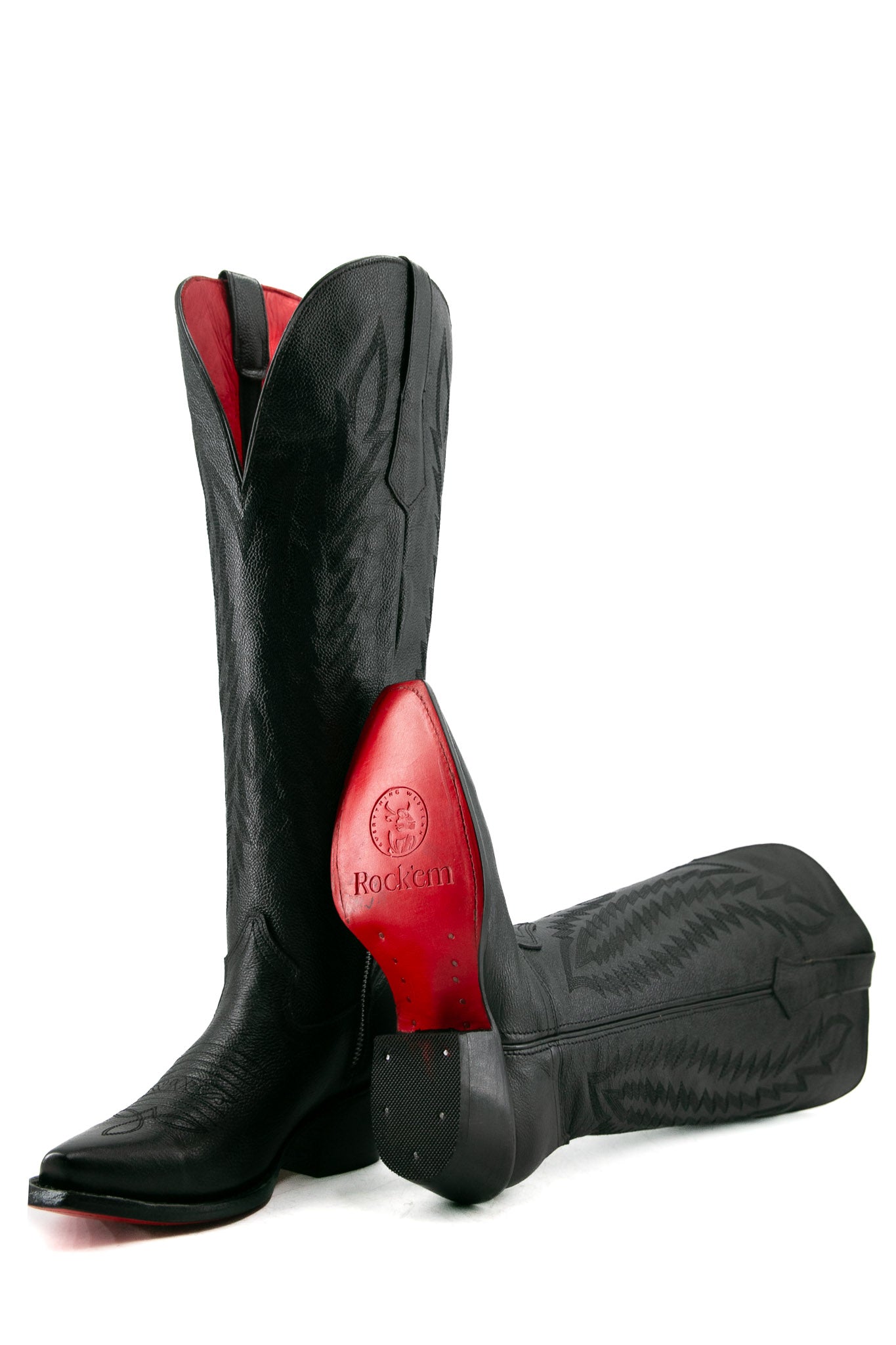 Red Calf Riding Boot Valentina Tall Red Bottom Wide Calf Snip Toe Cowgirl Boot – Rock'Em