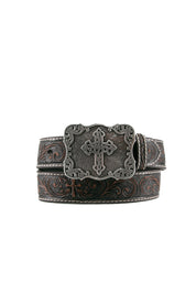 Nocona Girl Embossed Cross Brown Kids Belt