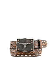 3D Western Tooled Long Horn Kids Belt