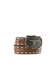 3D Western Tooled Long Horn Kids Belt