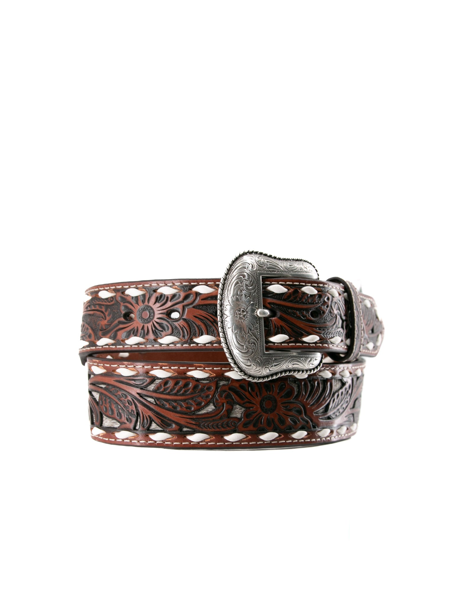 Nocona Cowhide Underlay Brown Cowboy Belt