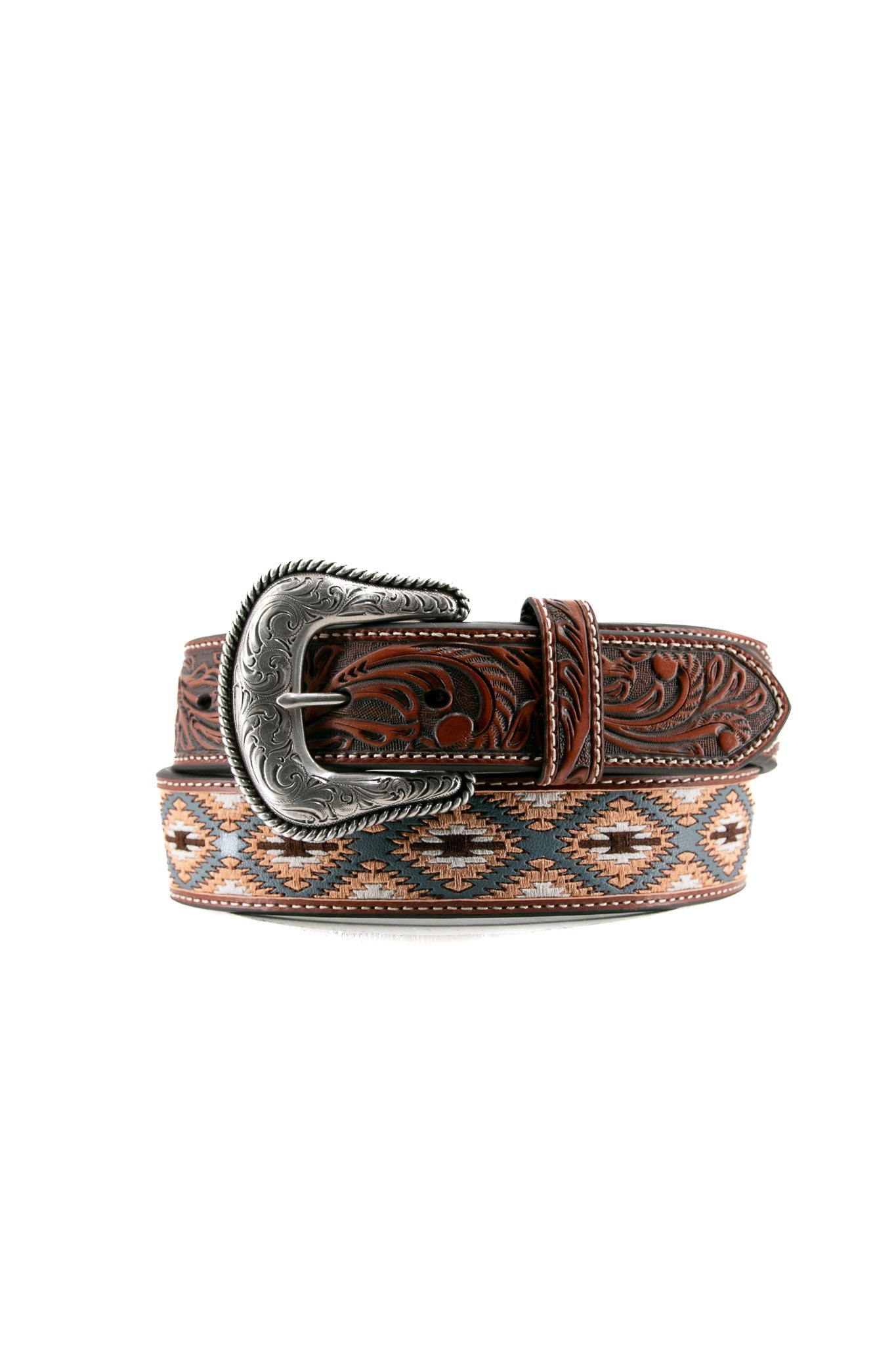 Nocona Western Leather Embroidered Multi Colored Cowboy Belt