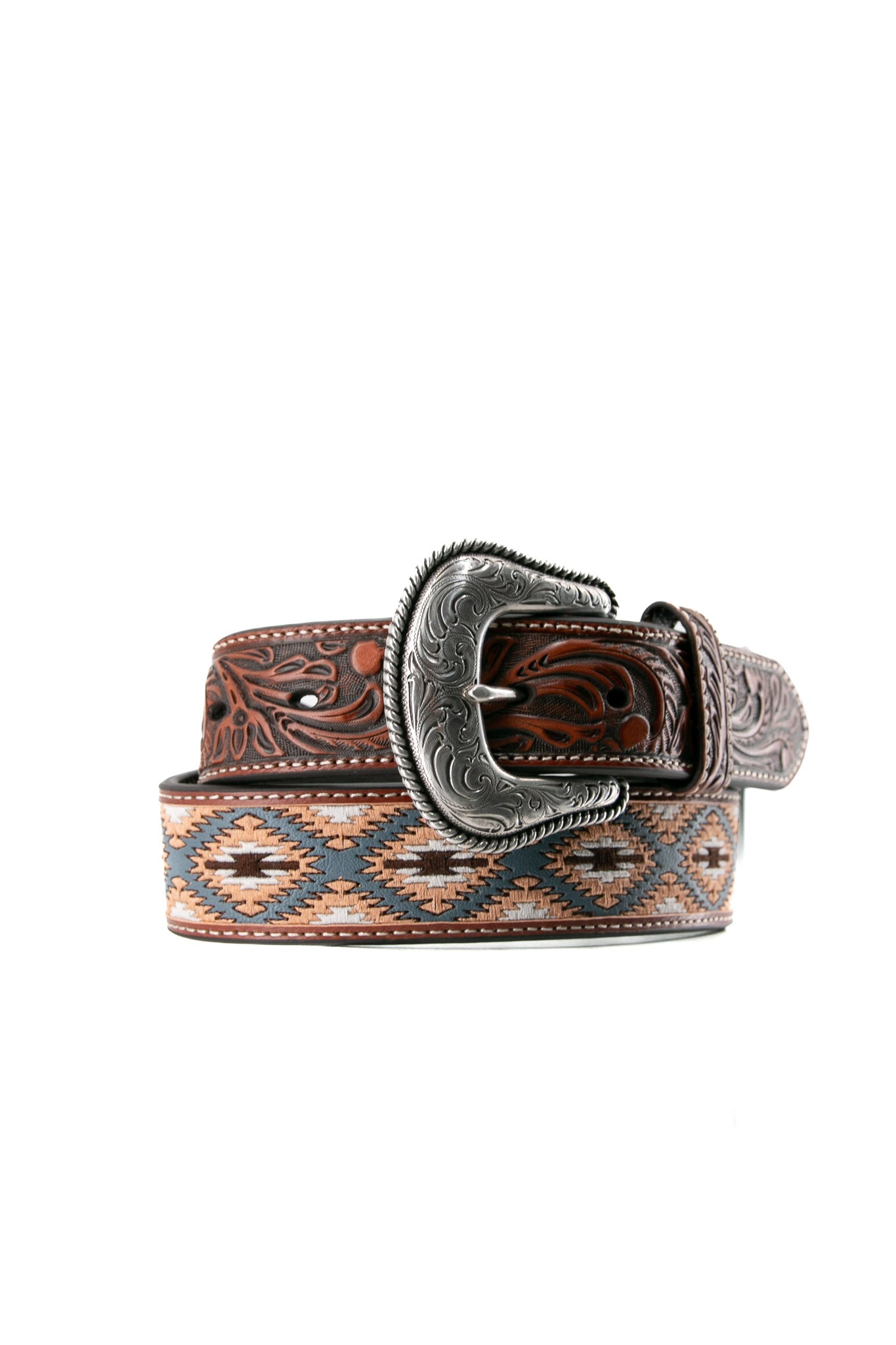 Nocona Western Leather Embroidered Multi Colored Cowboy Belt