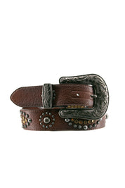 Nocona Ladies Western Studded Brown Leather Cowgirl Belt