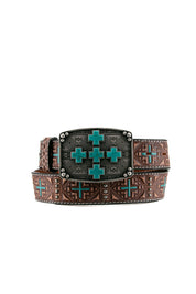 Angel Ranch Studs Cross Turquoise Brown Cowgirl Belt