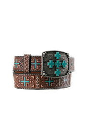 Angel Ranch Studs Cross Turquoise Brown Cowgirl Belt