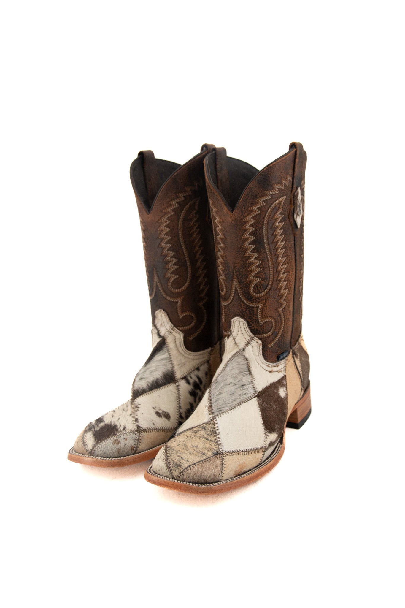 Men's Cowhide Patchwork Square Toe Cowboy Boot Size 10.5 Box PR5