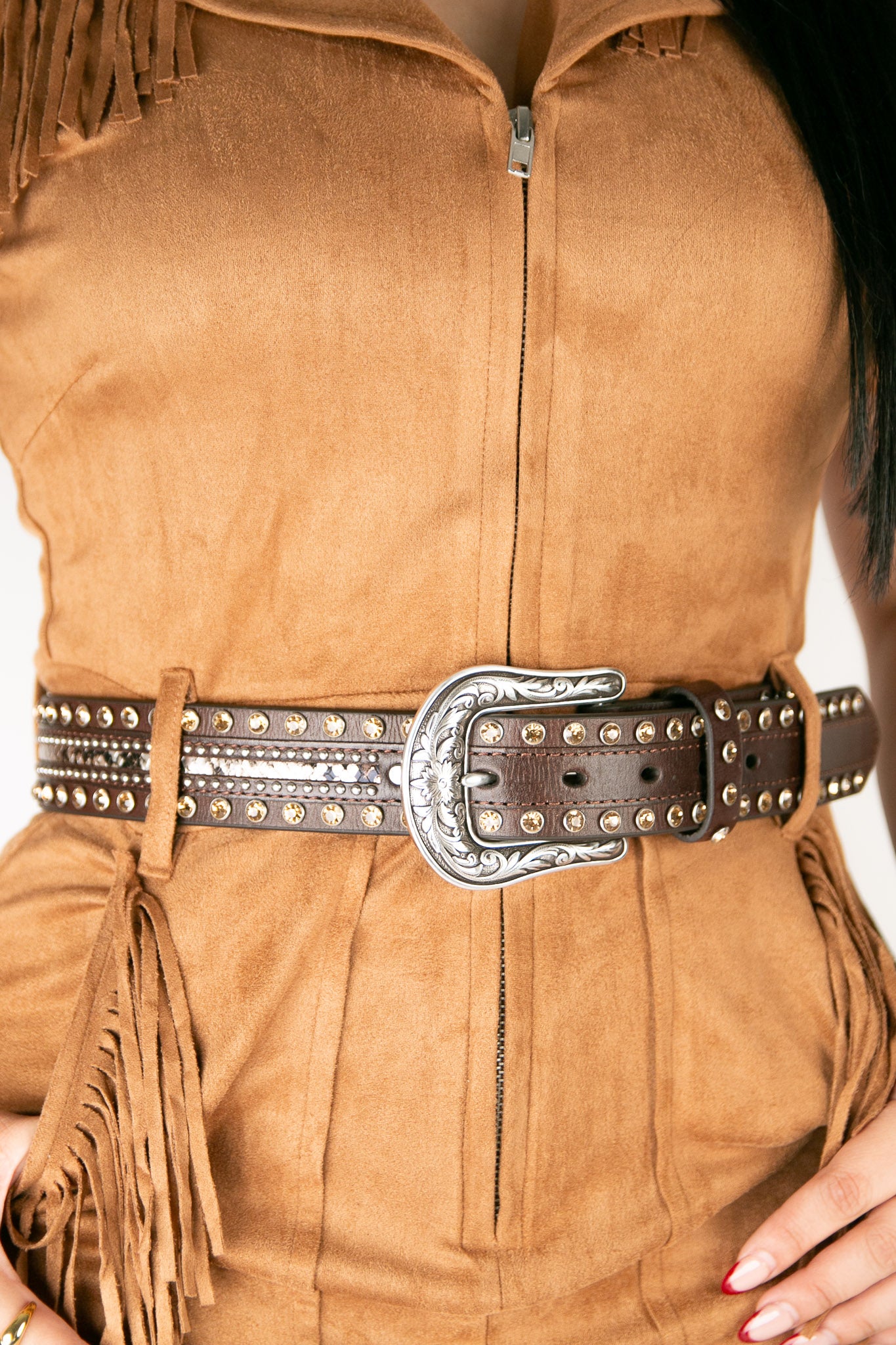 Ariat Snakeskin Print Studs Brown Cowgirl Belt