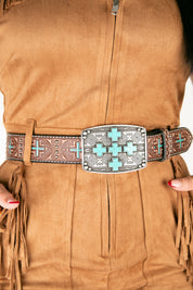 Angel Ranch Studs Cross Turquoise Brown Cowgirl Belt