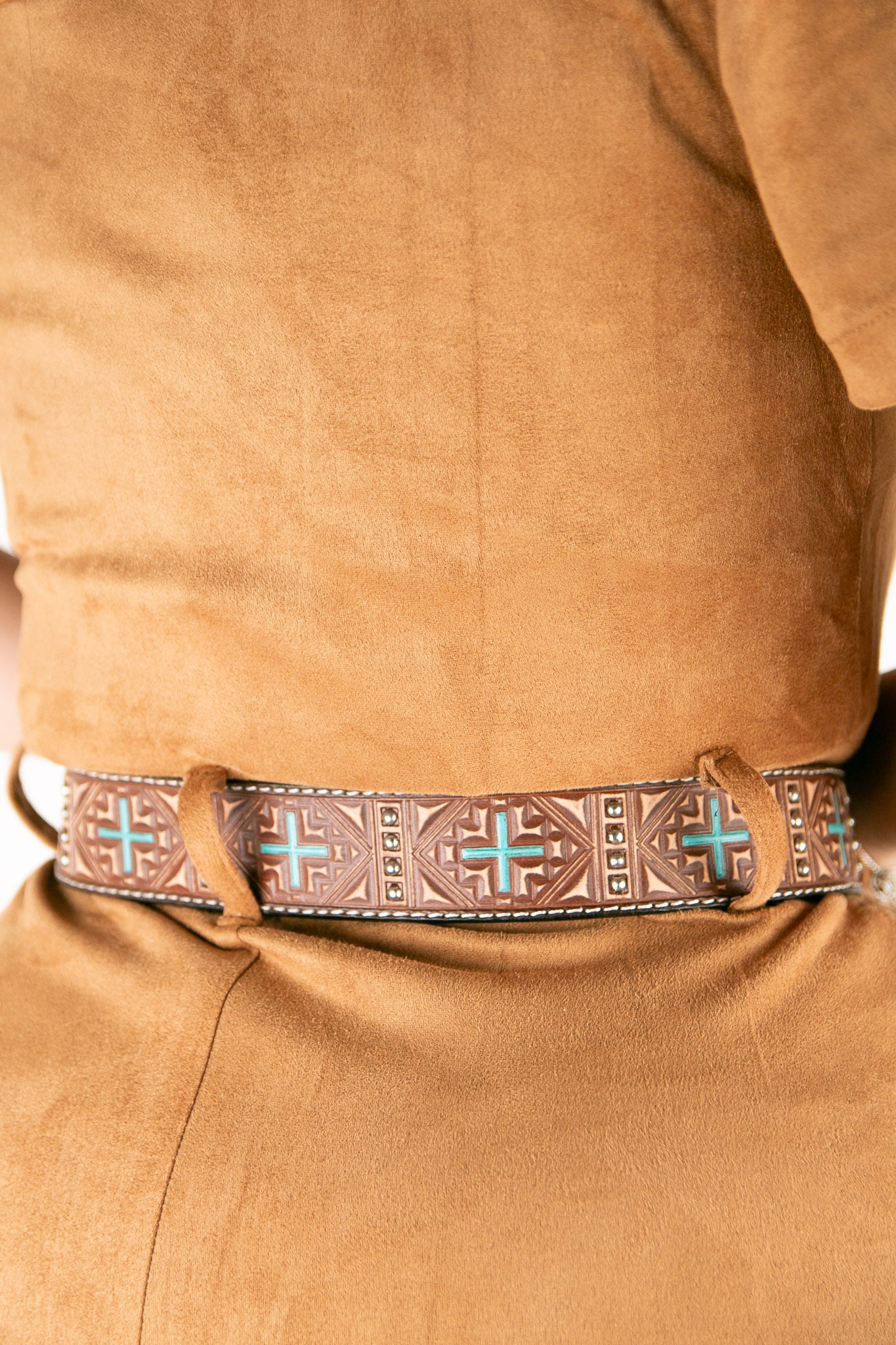 Angel Ranch Studs Cross Turquoise Brown Cowgirl Belt