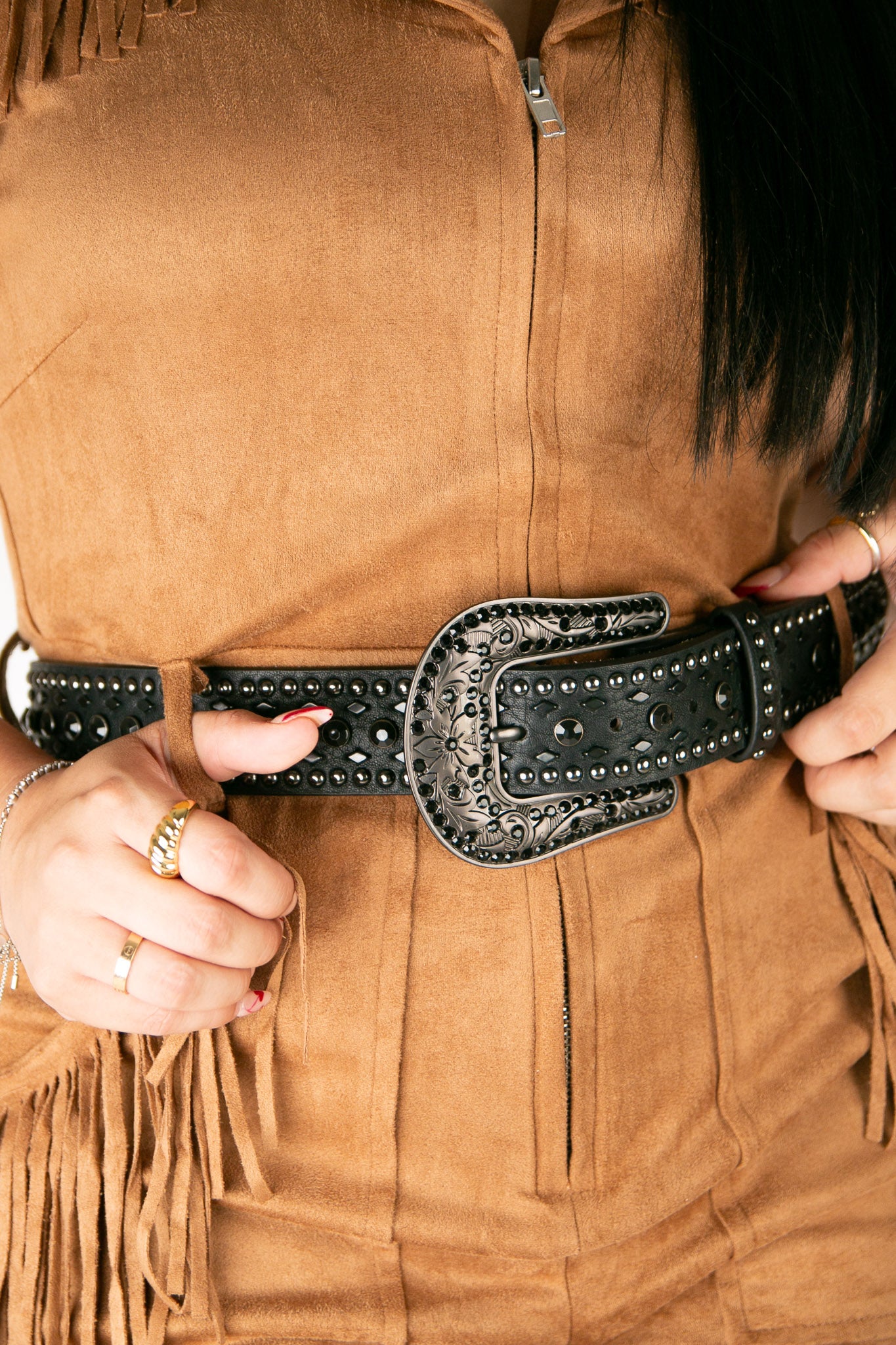 Nocona Ladies Black Studded Cowgirl Belt