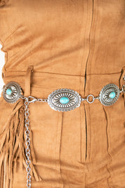 Ariat Silver & Turquoise Stone Oval Concho Chain Cowgirl Belt