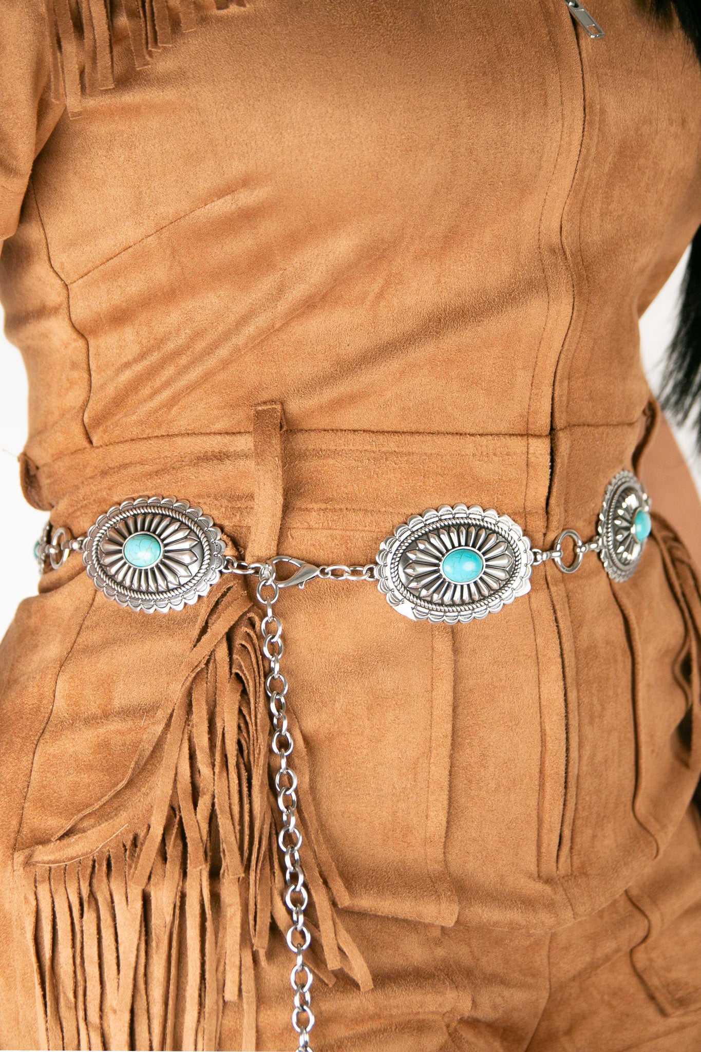 Ariat Silver & Turquoise Stone Oval Concho Chain Cowgirl Belt