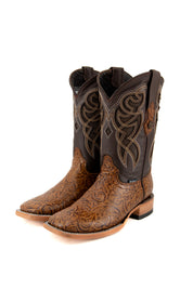 Tooled Cincelado Square Toe Cowboy Boot