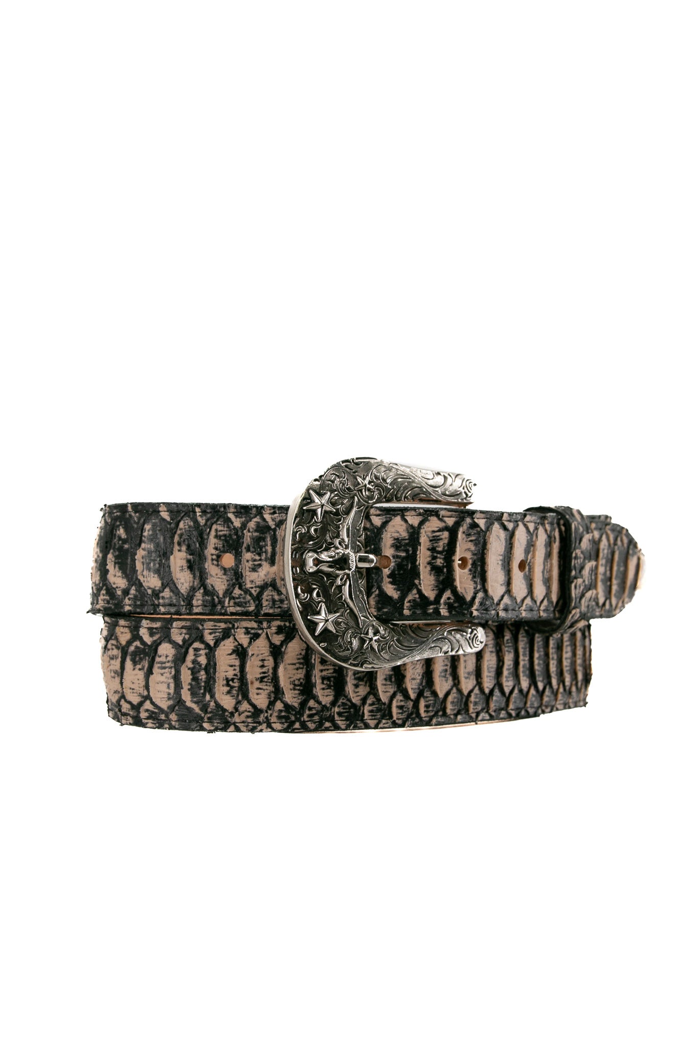 Black Python Longhorn X Buckle Cowboy Belt