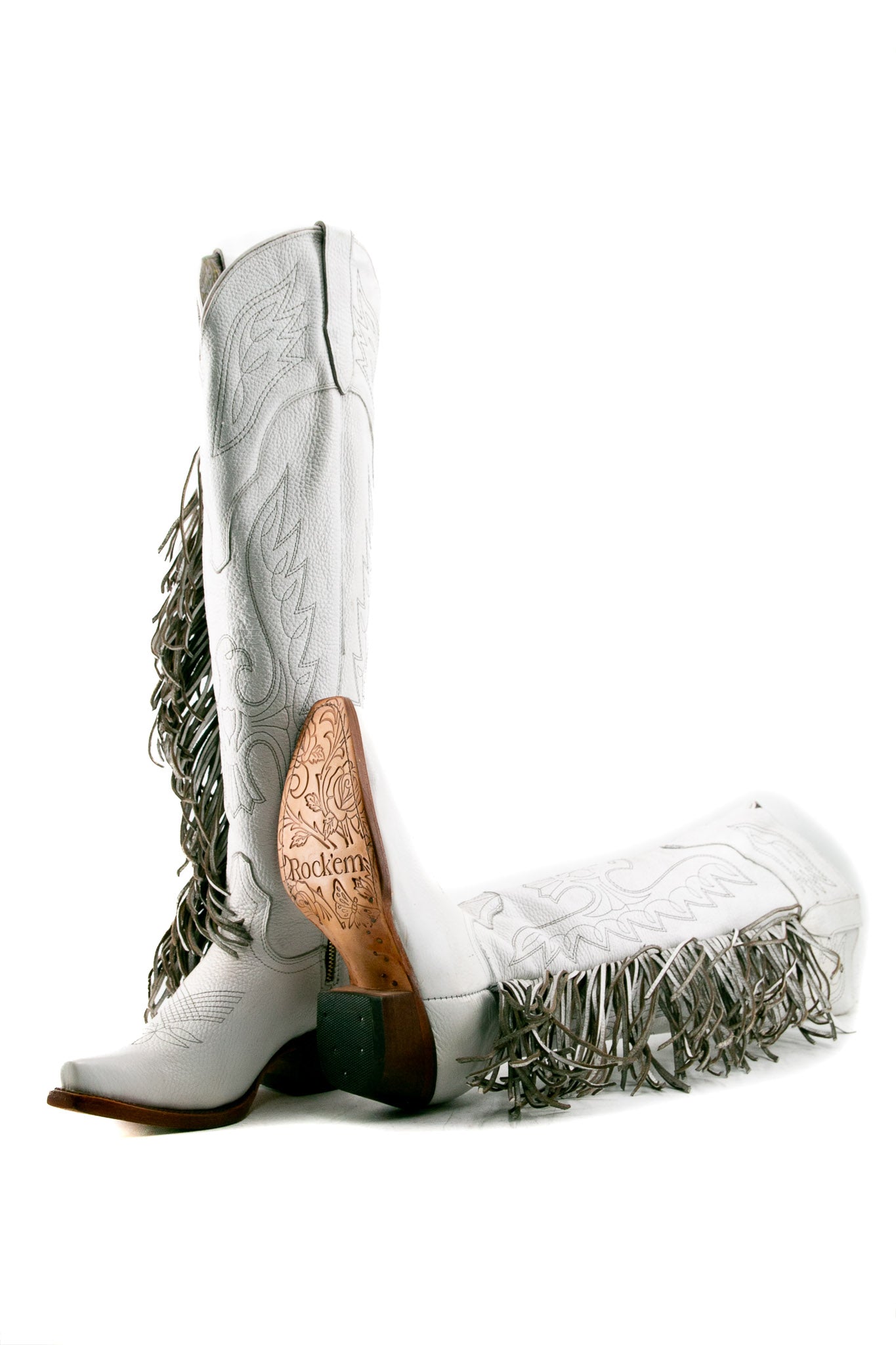 Juany Knee High Fringe Neutral Snip Toe Cowgirl Boot