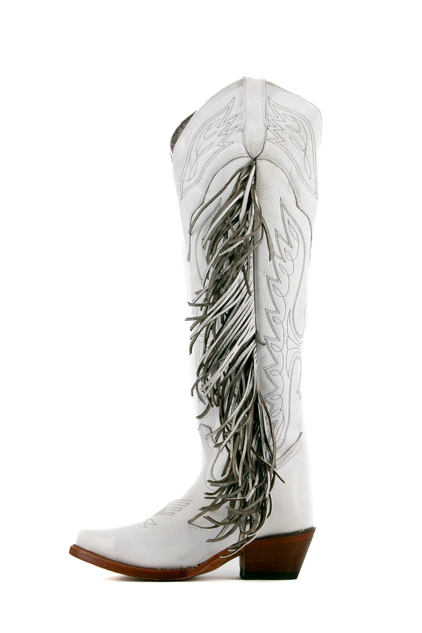 Juany Knee High Fringe Neutral Snip Toe Cowgirl Boot