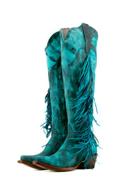 Juany Knee High Fringe Rainbow Snip Toe Cowgirl Boot