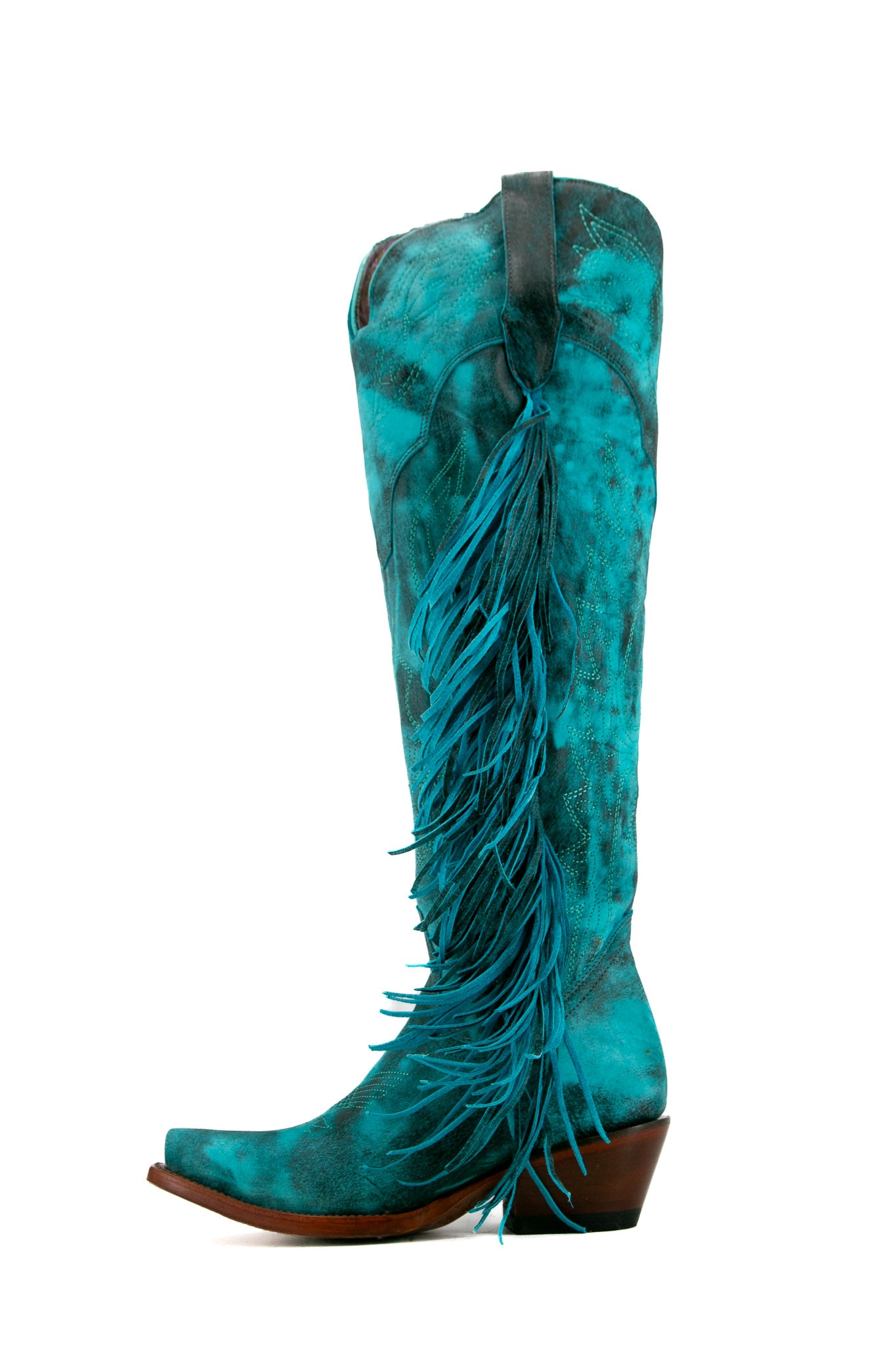 Juany Knee High Fringe Rainbow Snip Toe Cowgirl Boot