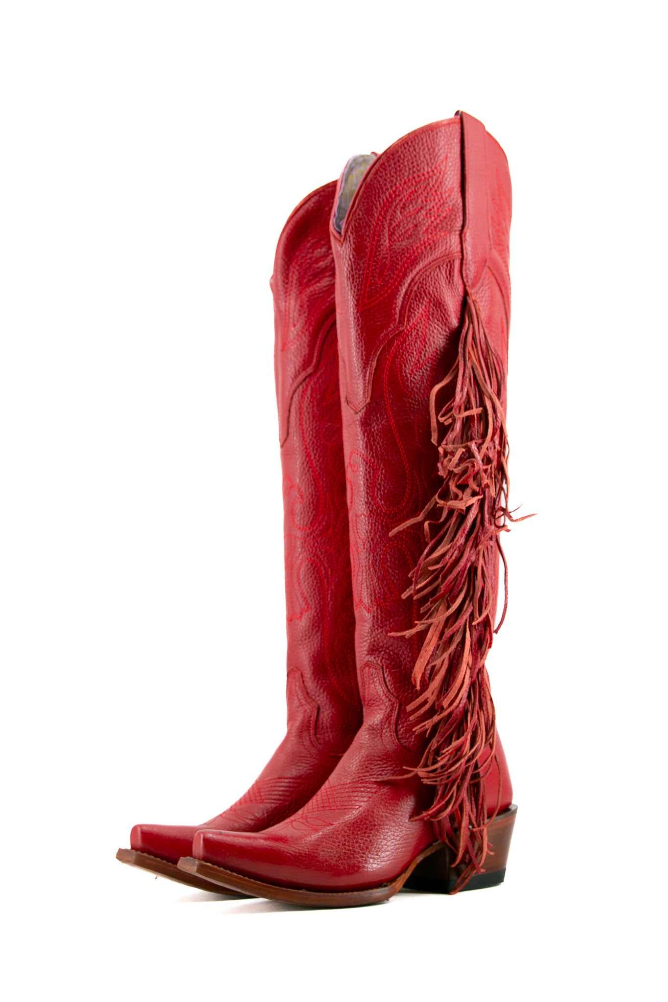 Juany Knee High Fringe Rainbow Snip Toe Cowgirl Boot