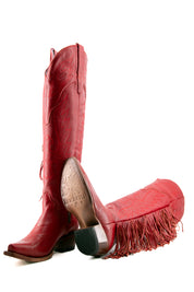 Juany Knee High Fringe Rainbow Snip Toe Cowgirl Boot