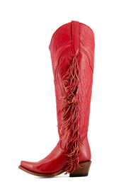 Juany Knee High Fringe Rainbow Snip Toe Cowgirl Boot