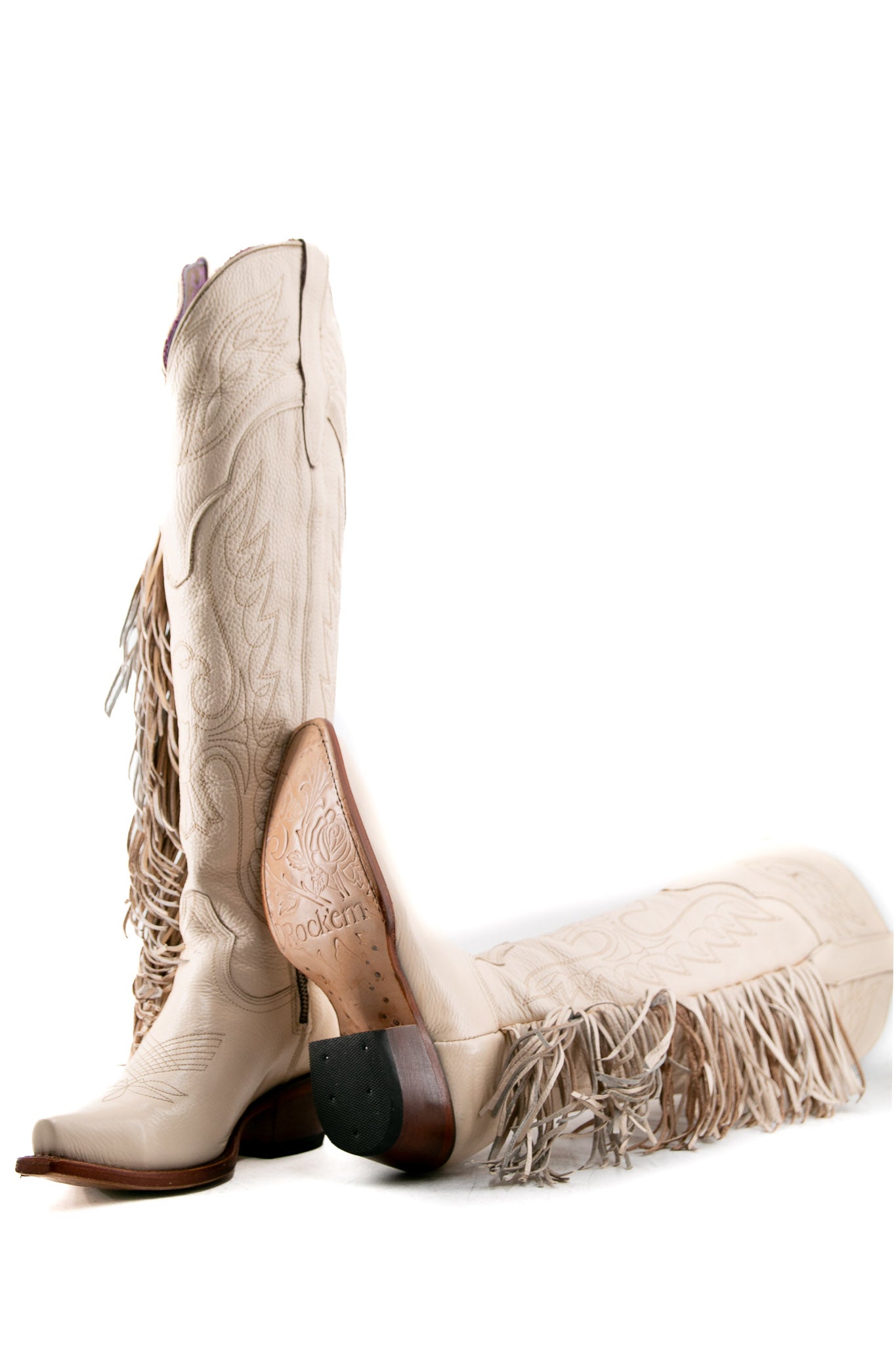 Juany Knee High Fringe Rainbow Snip Toe Cowgirl Boot