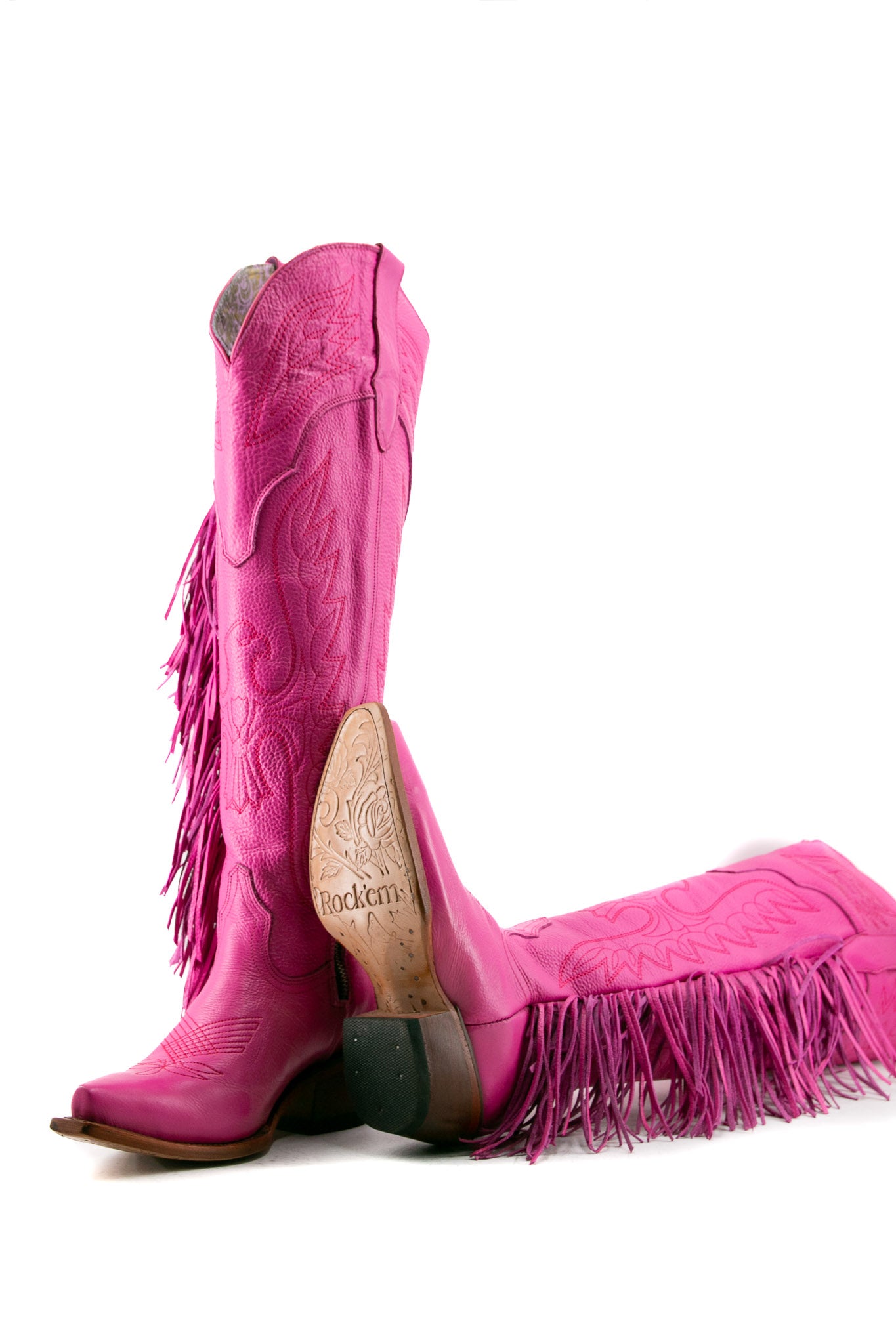 Juany Knee High Fringe Rainbow Snip Toe Cowgirl Boot