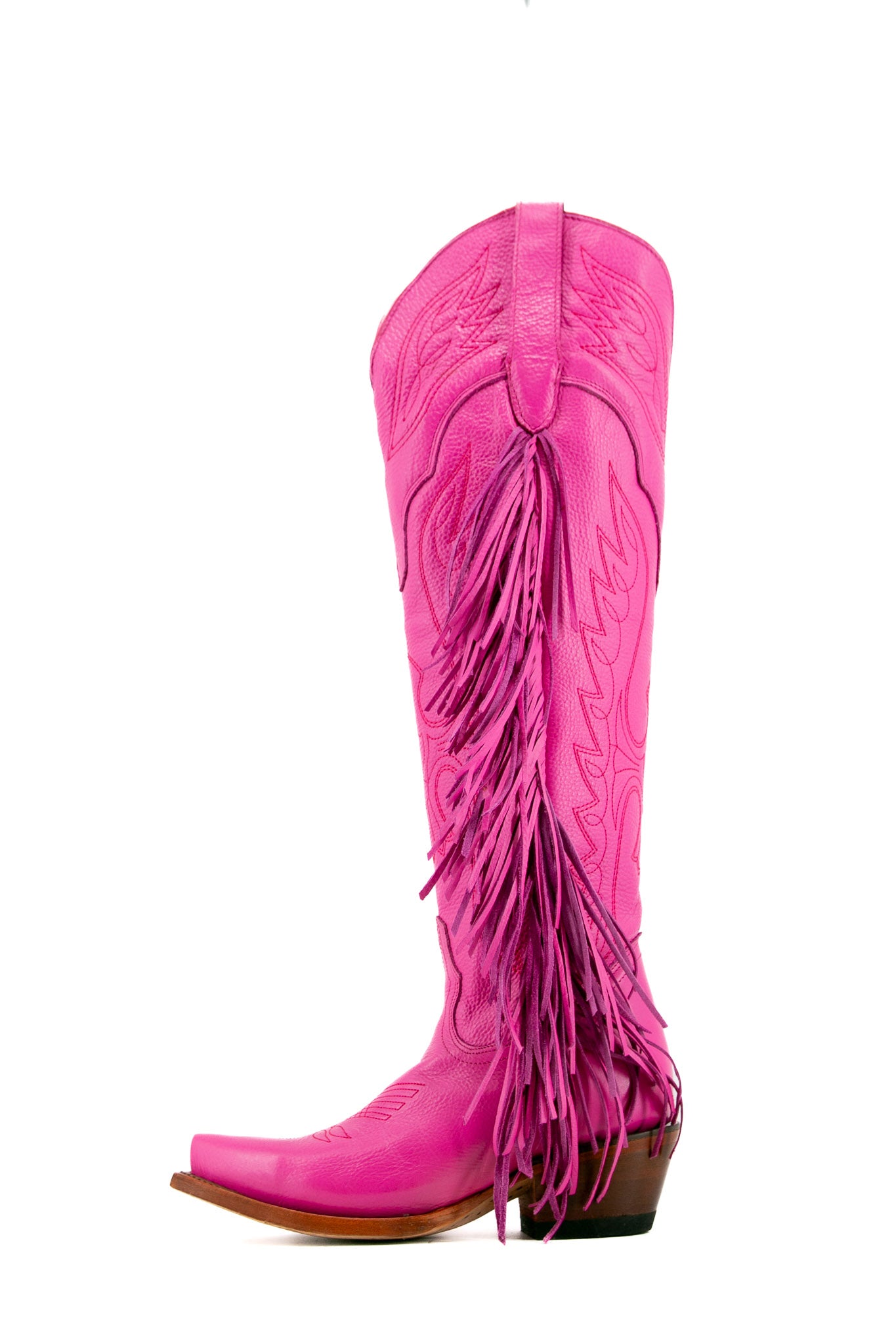 Juany Knee High Fringe Rainbow Snip Toe Cowgirl Boot