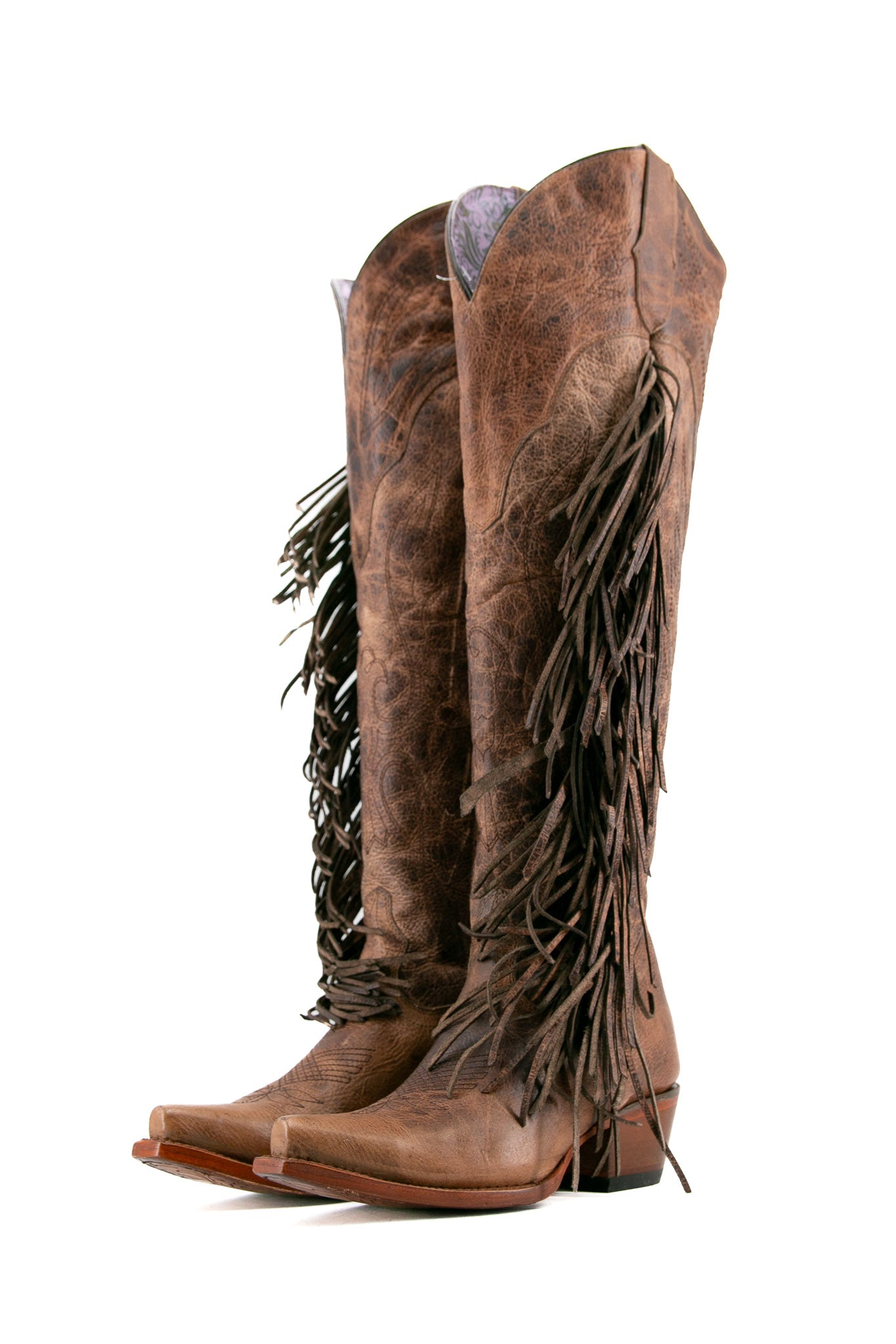 Juany Knee High Fringe Neutral Snip Toe Cowgirl Boot