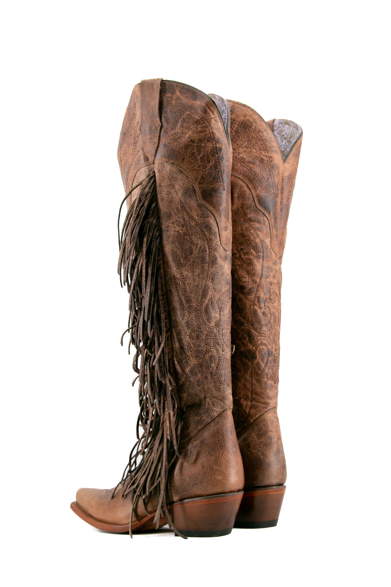 Juany Knee High Fringe Neutral Snip Toe Cowgirl Boot