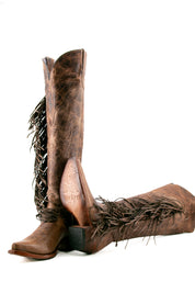 Juany Knee High Fringe Neutral Snip Toe Cowgirl Boot