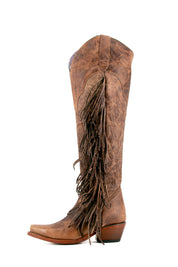 Juany Knee High Fringe Neutral Snip Toe Cowgirl Boot