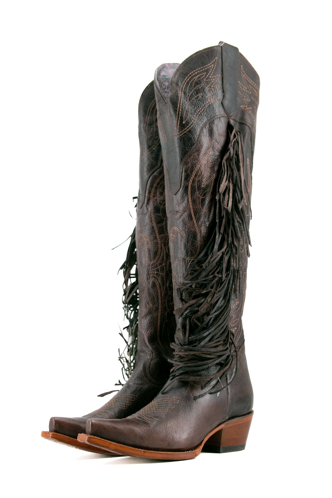 Juany Knee High Fringe Neutral Snip Toe Cowgirl Boot