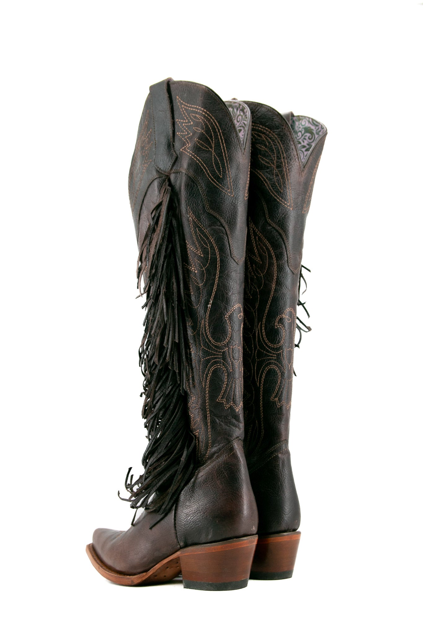 Juany Knee High Fringe Neutral Snip Toe Cowgirl Boot