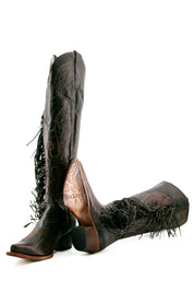 Juany Knee High Fringe Neutral Snip Toe Cowgirl Boot