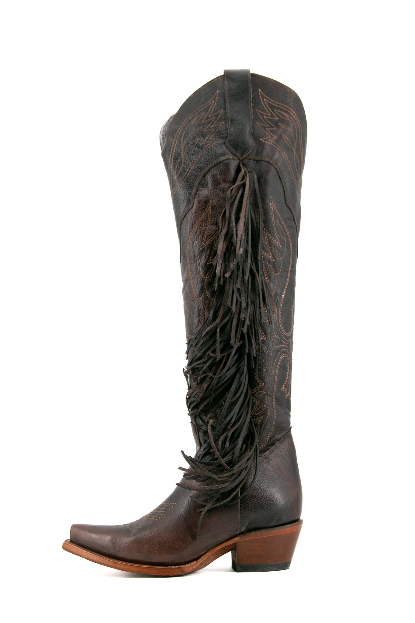 Juany Knee High Fringe Neutral Snip Toe Cowgirl Boot