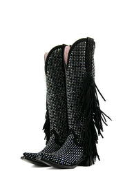 Vegas Sparkles Rhinestone Fringe Tall Snip Toe Cowgirl Boot