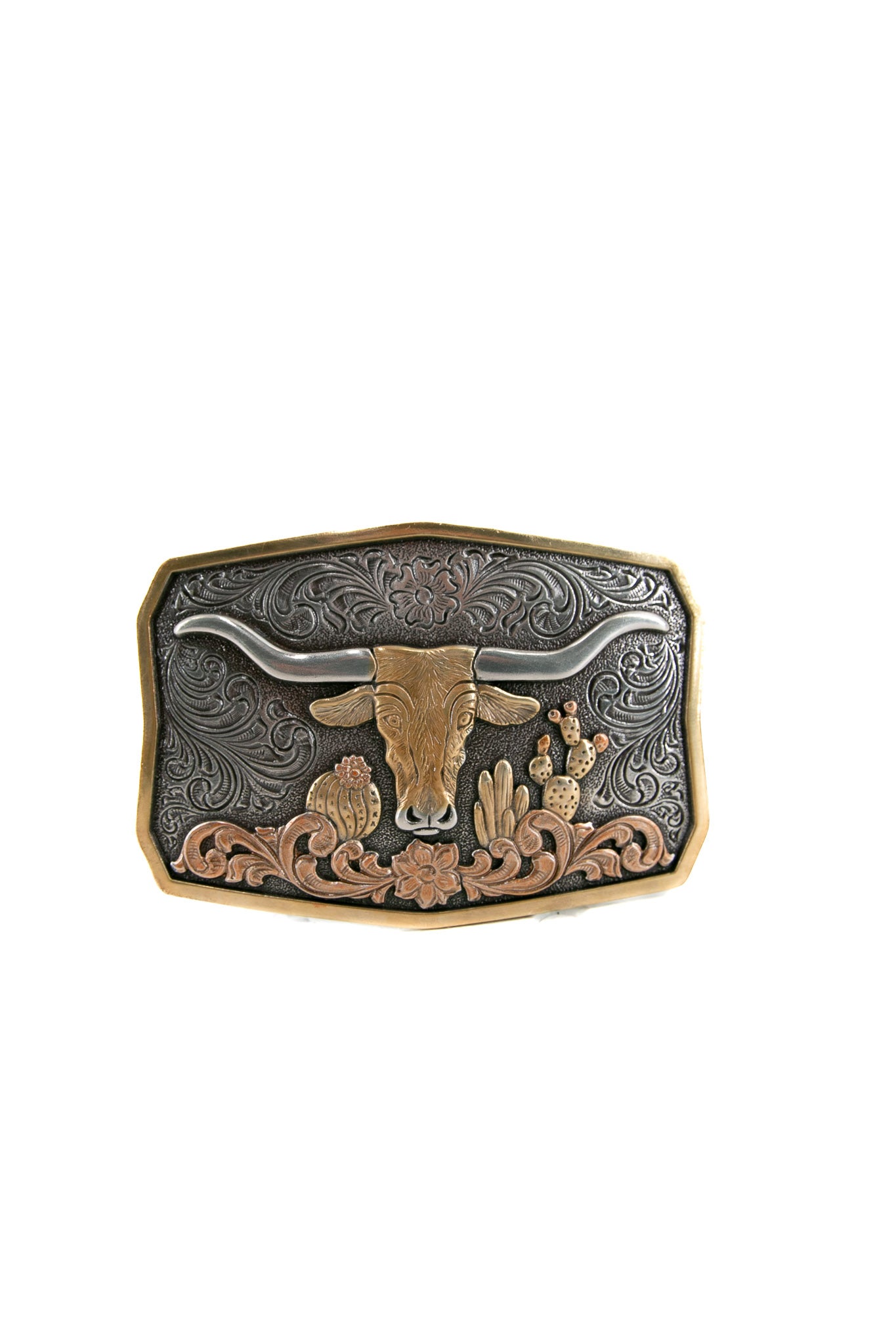 Nocona Men's LongHorn Cactus Antique Gold & Silver Buckle 37910