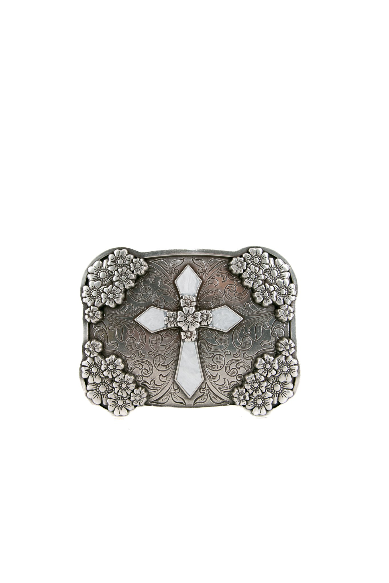 Blazin Roxx White Cross Flower Belt Buckle 37928