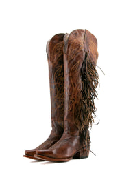 Juany Knee High Fringe Neutral Snip Toe Cowgirl Boot