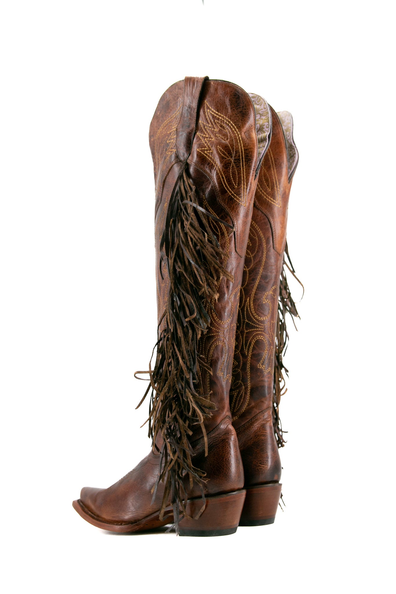 Juany Knee High Fringe Neutral Snip Toe Cowgirl Boot