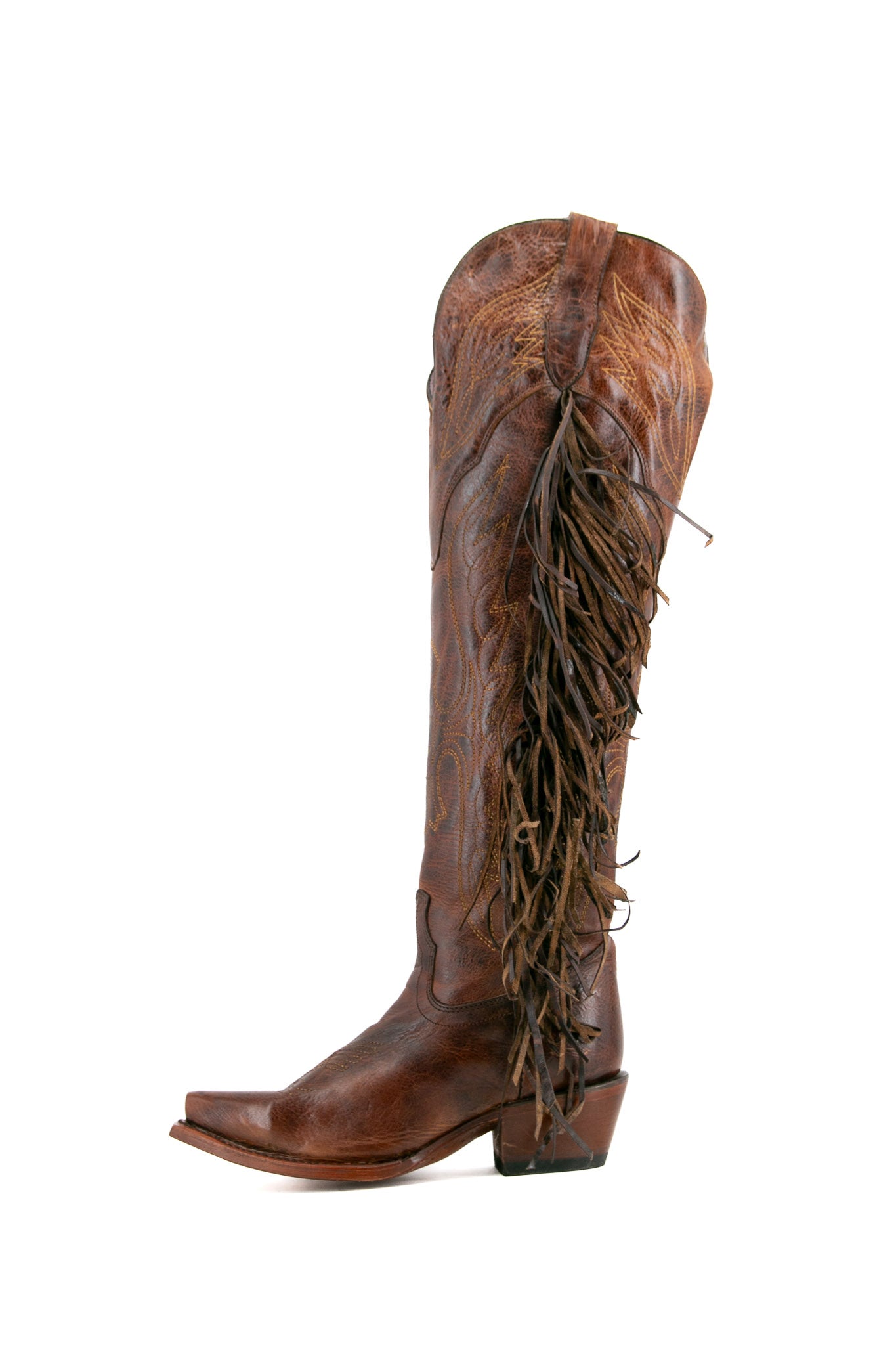 Juany Knee High Fringe Neutral Snip Toe Cowgirl Boot