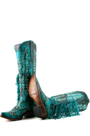 Nami Fringe Monett Turqueza Tall Snip Toe Cowgirl Boot