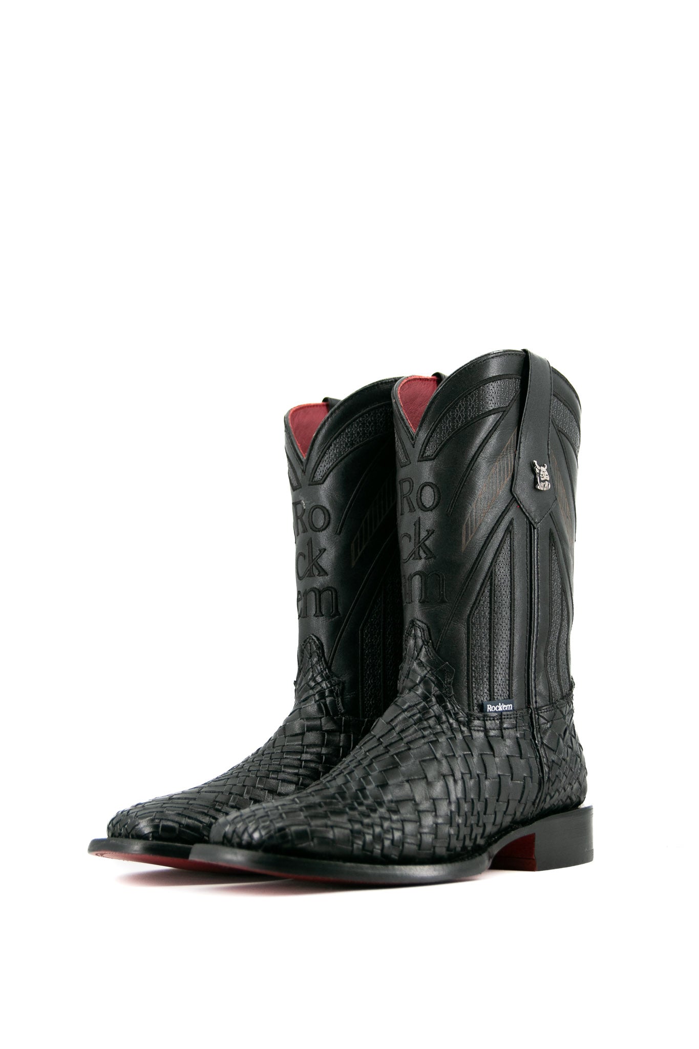 Basketweave Red Bottom Square Toe Cowboy Boot