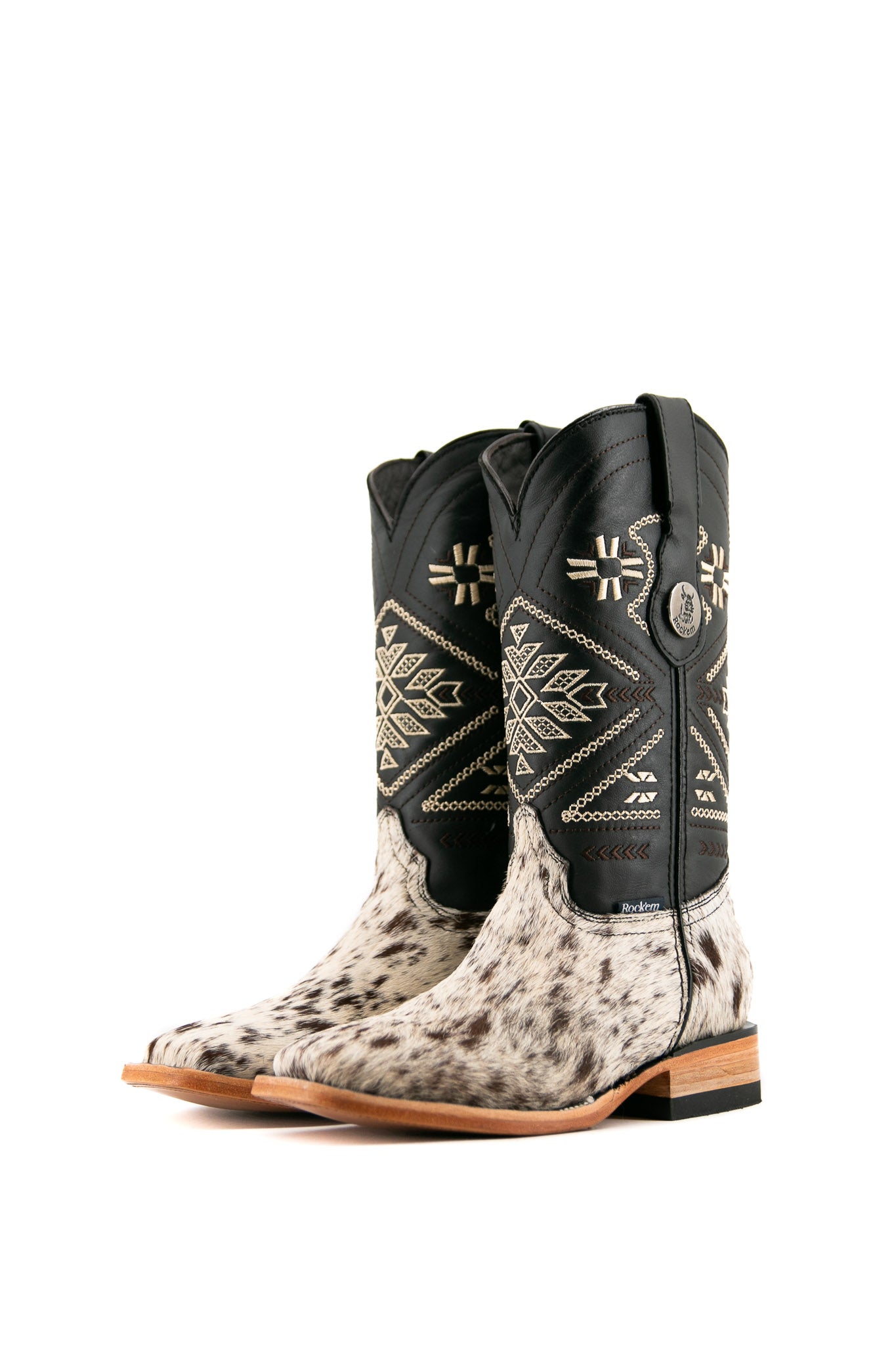 【COLOR iN ID】Cowhide round middle boots Mid Calf Boots - Cowhide Black Round Toe Women - Boulet